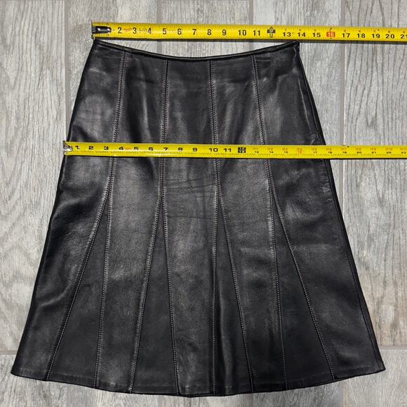 NWT Pink Contrast Stitch Pleated IN NAPPA Black Leather Skirt Size 2 Academia - Picture 7 of 11